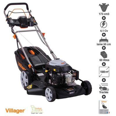 Tondeuse tractée mulching démarrage électrique 173cc 4 en 1 lame 50cm Villager Falcon 5111T-ES