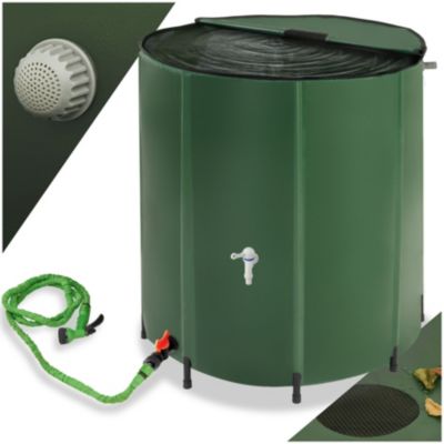 Tonneau récupérateur d'eau de pluie avec robinet et protection anti-débordement vert