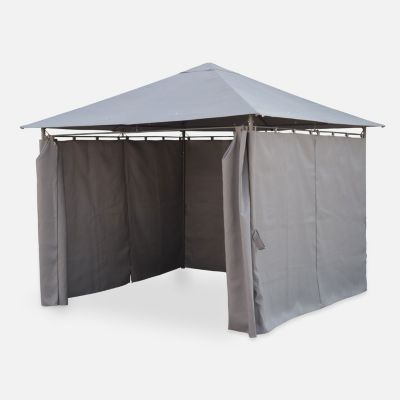 Tonnelle 3x3 m - Elusa - Toile grise - Pergola avec rideaux. tente de jardin. barnum. chapiteau. réception