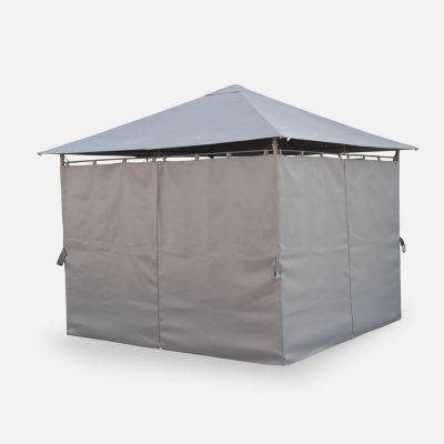 Tonnelle 3x3 m - Elusa - Toile grise - Pergola avec rideaux. tente de jardin. barnum. chapiteau. réception