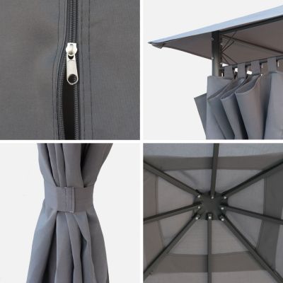 Tonnelle 3x3 m - Elusa - Toile grise - Pergola avec rideaux. tente de jardin. barnum. chapiteau. réception