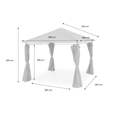 Tonnelle 3x3 m - Elusa - Toile grise - Pergola avec rideaux. tente de jardin. barnum. chapiteau. réception