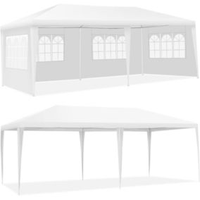 Tonnelle 3x6M Tente de Réception 4 Bâches avec Fenêtres Pergola,Piquets,  Sac de Transport et Cordes Blanc