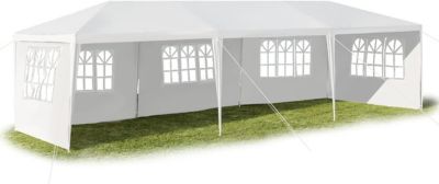 Tonnelle 3x9M Tente de Réception 5 Bâches avec Fenêtres Pergola avec Piquets et Cordes Tissu