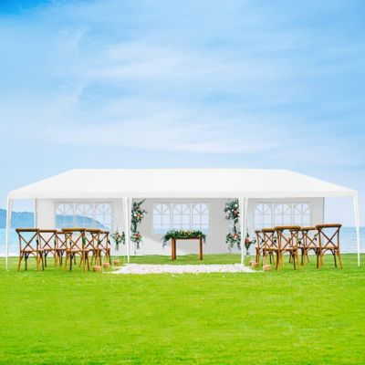 Tonnelle 3x9M Tente de Réception 5 Bâches avec Fenêtres Pergola avec Piquets et Cordes Tissu