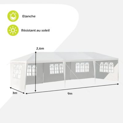 Tonnelle 3x9M Tente de Réception 5 Bâches avec Fenêtres Pergola avec Piquets et Cordes Tissu