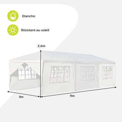 Tonnelle 3x9M Tente de Réception 8 Bâches avec Fenêtres Pergola avec Piquets et Cordes