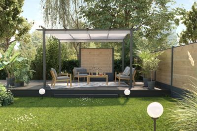 Tonnelle autoportante acier, aluminium et toit rétractable polyester Blooma Moses gris 4 x 3 m