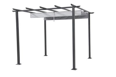 Tonnelle autoportante acier, aluminium et toit rétractable polyester Blooma Pita gris 3 x 3 m
