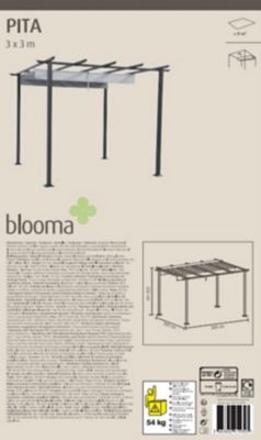 Tonnelle autoportante acier, aluminium et toit rétractable polyester Blooma Pita gris 3 x 3 m