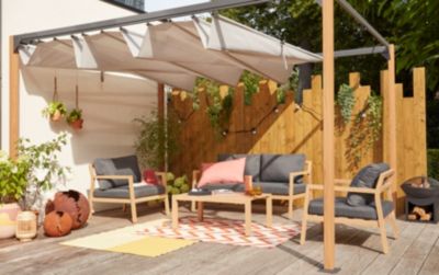 Tonnelle autoportante acier et toit rétractable polyester Proloisirs Cubic 4 x 3 m