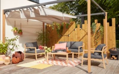 Tonnelle autoportante acier et toit rétractable polyester Proloisirs Cubic 4 x 3 m