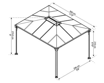 Tonnelle autoportante aluminium et toit polycarbonate Canopia by Palram Martinique 3,6 x 2,96 m