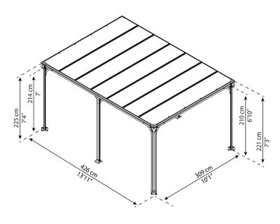Tonnelle autoportante aluminium et toit polycarbonate Canopia by Palram Milano 3 x 4,3 m