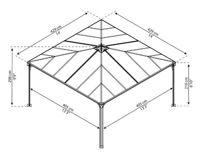 Tonnelle autoportante aluminium et toit polycarbonate Palermo 4,3 x 4,3 m
