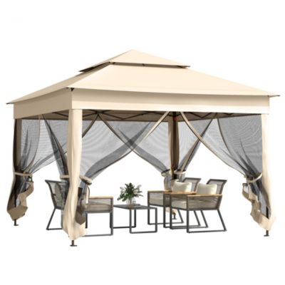 Tonnelle barnum automatique pop-up 3 x 3 m métal polyester imperméabilisé anti UV moustiquaires sac transport beige