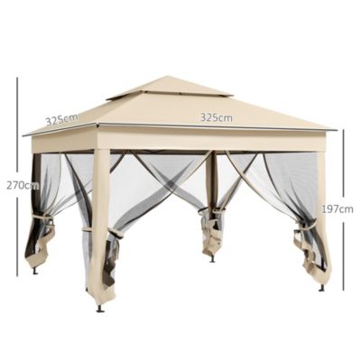 Tonnelle barnum automatique pop-up 3 x 3 m métal polyester imperméabilisé anti UV moustiquaires sac transport beige