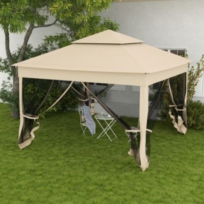 Tonnelle barnum automatique pop-up 3 x 3 m métal polyester imperméabilisé anti UV moustiquaires sac transport beige