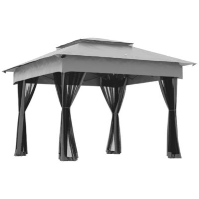 Tonnelle barnum de jardin pop-up pliant 3,25L x 3,25l x 2,7H m acier polyester moustiquaires + sac de transport gris