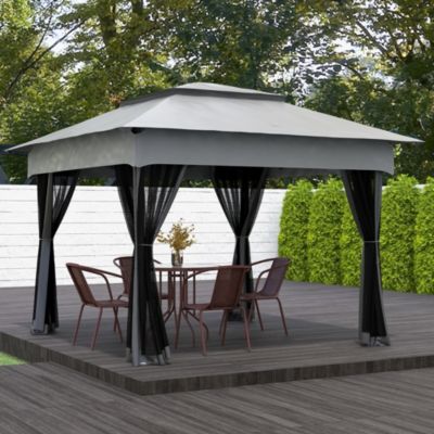 Tonnelle barnum de jardin pop-up pliant 3,25L x 3,25l x 2,7H m acier polyester moustiquaires + sac de transport gris