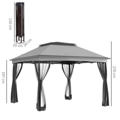 Tonnelle barnum de jardin pop-up pliant 3,25L x 3,25l x 2,7H m acier polyester moustiquaires + sac de transport gris