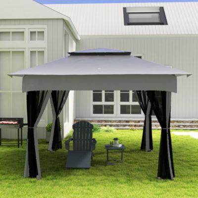 Tonnelle barnum de jardin pop-up pliant 3,25L x 3,25l x 2,7H m acier polyester moustiquaires + sac de transport gris