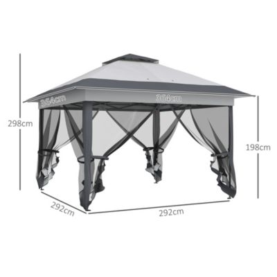 Tonnelle barnum de jardin pop-up pliant 3,64L x 3,64l x 2,98H m acier polyester moustiquaires + sac de transport à roulettes gris