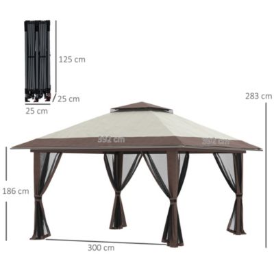 Tonnelle barnum de jardin pop-up pliant 3,92L x 3,92l x 2,83H m sacs de lestage et transport inclus beige