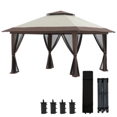 Tonnelle barnum de jardin pop-up pliant 3,92L x 3,92l x 2,83H m sacs de lestage et transport inclus beige