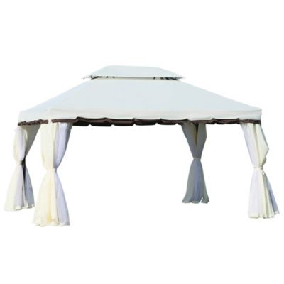 Tonnelle barnum pavillon de jardin style colonial double toit toile moustiquaires et toiles amovibles 3,9L x 2,9l x 2,8H m crème