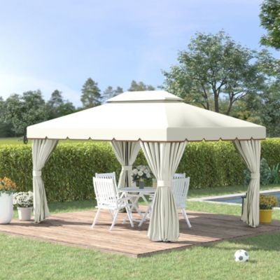 Tonnelle barnum pavillon de jardin style colonial double toit toile moustiquaires et toiles amovibles 3,9L x 2,9l x 2,8H m crème
