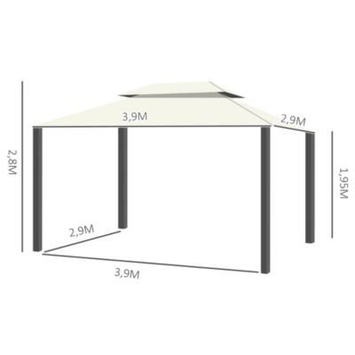 Tonnelle barnum pavillon de jardin style colonial double toit toile moustiquaires et toiles amovibles 3,9L x 2,9l x 2,8H m crème