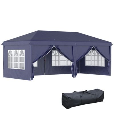 Tonnelle barnum pliant pop-up imperméabilisé 5,85L x 2,95l x 2,7H m 6 parois latérales amovibles 4 fenêtres + sac de transport