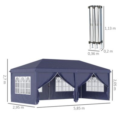 Tonnelle barnum pliant pop-up imperméabilisé 5,85L x 2,95l x 2,7H m 6 parois latérales amovibles 4 fenêtres + sac de transport