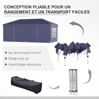 Tonnelle barnum pliant pop-up imperméabilisé 5,85L x 2,95l x 2,7H m 6 parois latérales amovibles 4 fenêtres + sac de transport