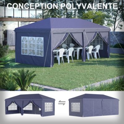 Tonnelle barnum pliant pop-up imperméabilisé 5,85L x 2,95l x 2,7H m 6 parois latérales amovibles 4 fenêtres + sac de transport