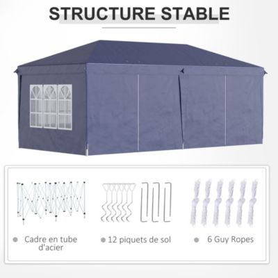 Tonnelle barnum pliant pop-up imperméabilisé 5,85L x 2,95l x 2,7H m 6 parois latérales amovibles 4 fenêtres + sac de transport