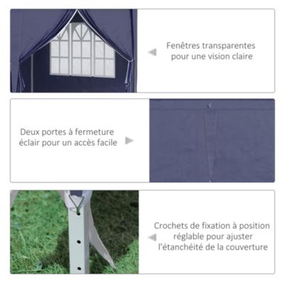 Tonnelle barnum pliant pop-up imperméabilisé 5,85L x 2,95l x 2,7H m 6 parois latérales amovibles 4 fenêtres + sac de transport