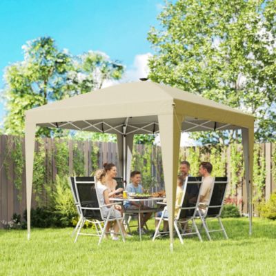 Tonnelle barnum pop-up 3 x 3 m éclairage LED intégré télécommande sac transport blanc cassé