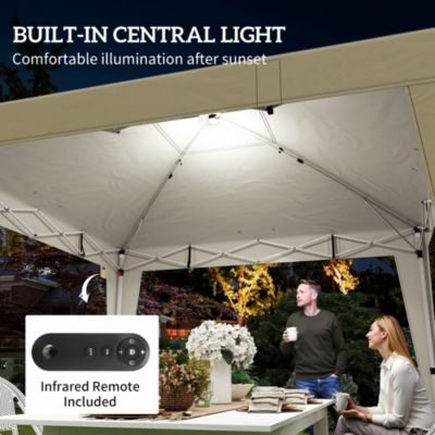Tonnelle barnum pop-up 3 x 3 m éclairage LED intégré télécommande sac transport blanc cassé
