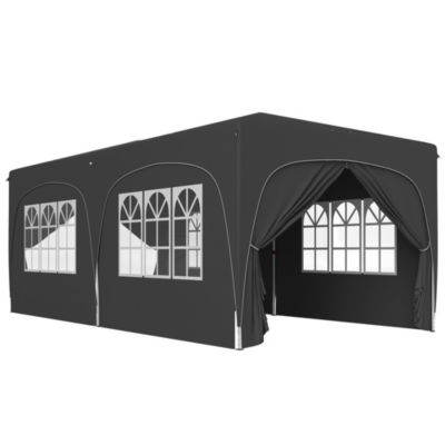 Tonnelle barnum pop up automatique 3x6 m - hauteur réglable - sac de transport, 6 sacs à lester inclus - anthracite