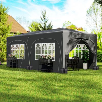 Tonnelle barnum pop up automatique 3x6 m - hauteur réglable - sac de transport, 6 sacs à lester inclus - anthracite