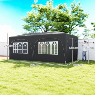 Tonnelle barnum pop up automatique 3x6 m - hauteur réglable - sac de transport, 6 sacs à lester inclus - anthracite
