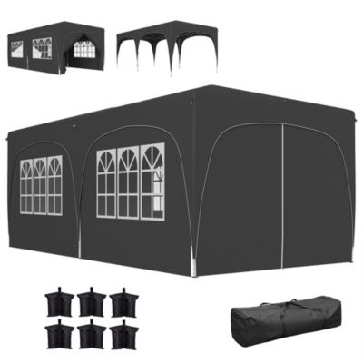 Tonnelle barnum pop up automatique 3x6 m - hauteur réglable - sac de transport, 6 sacs à lester inclus - anthracite