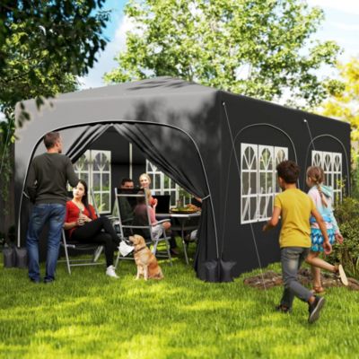 Tonnelle barnum pop up automatique 3x6 m - hauteur réglable - sac de transport, 6 sacs à lester inclus - anthracite