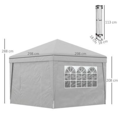 Tonnelle barnum pop-up pliant 2,98L x 2,98l x 2,75H m sacs de lestage et transport inclus gris