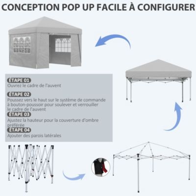 Tonnelle barnum pop-up pliant 2,98L x 2,98l x 2,75H m sacs de lestage et transport inclus gris