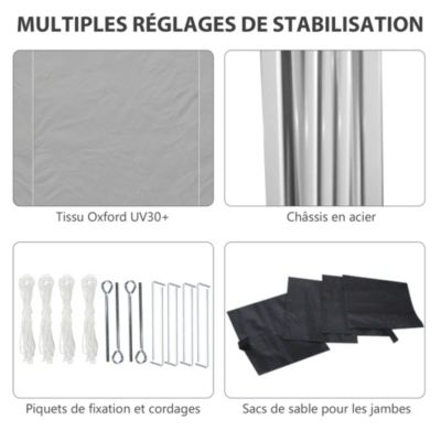Tonnelle barnum pop-up pliant 2,98L x 2,98l x 2,75H m sacs de lestage et transport inclus gris