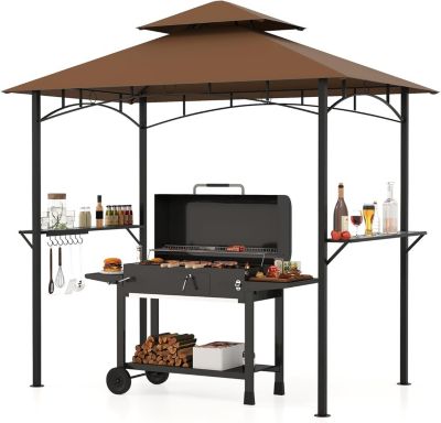 Tonnelle de Barbecue,Abri à Double Toit pour Grill avec 2 Étagères,7 Crochets,Pour Pique Nique,Jardin,Terrasse,Café