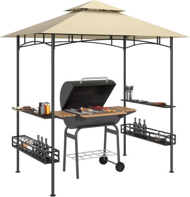 Tonnelle de Barbecue, auvent de réception pour Jardin, Crochet au Plafond, Structure en métal galvanisé 240 x 150 x 257 cm Beige
